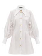 Matchesfashion.com Elzinga - Balloon-sleeve Cotton-poplin Shirt Dress - Womens - White