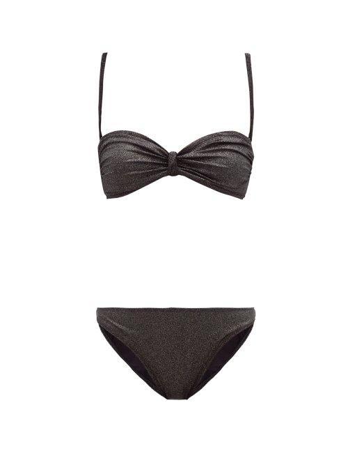 Matchesfashion.com Leslie Amon - Thea Metallic Bikini - Womens - Black