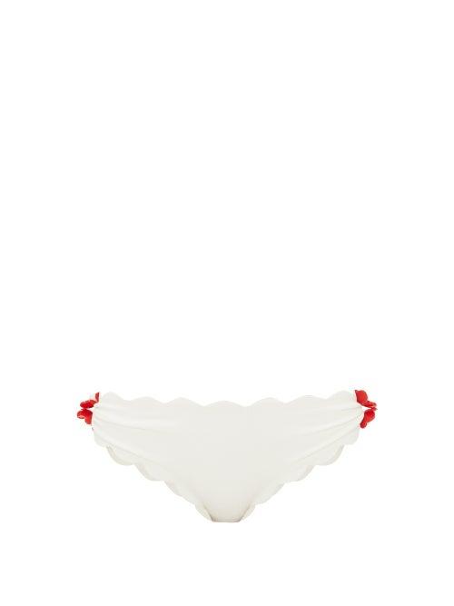 Matchesfashion.com Marysia - Antibes Poppy-charm Scallop-edge Bikini Briefs - Womens - White Multi