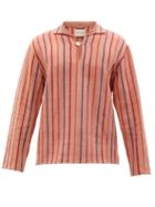 Harago - Striped Cotton-khadi Shirt - Mens - Orange Multi