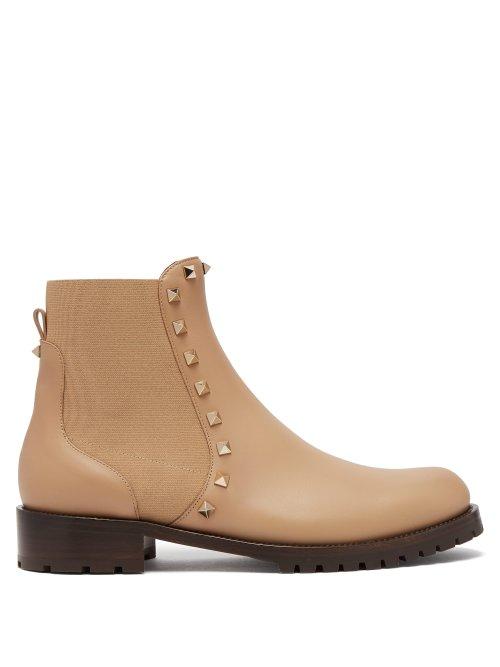Matchesfashion.com Valentino - Rockstud Beatle Leather Chelsea Boots - Womens - Tan
