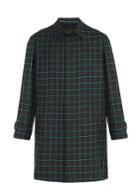 Prada Single-breasted Check Wool Overcoat