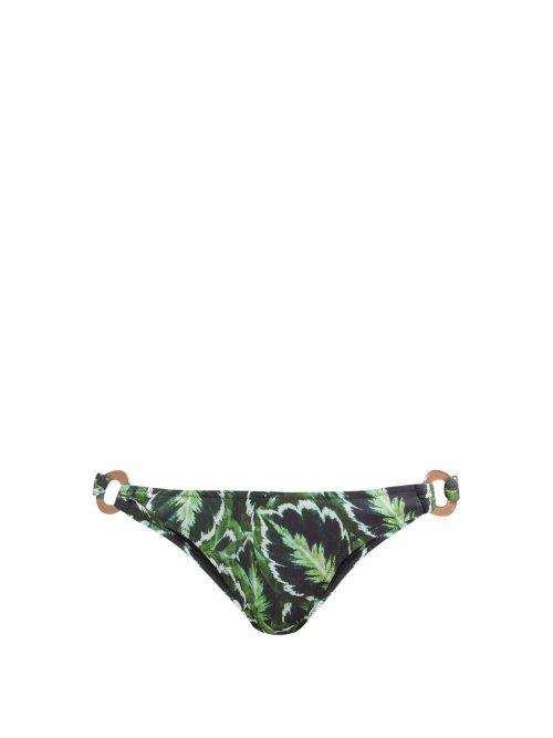 Matchesfashion.com Reina Olga - Rings Leaf Print Bikini Briefs - Womens - Green Multi