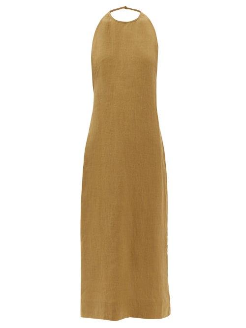 Ladies Beachwear Three Graces London - Harisha Plunge-back Linen-voile Dress - Womens - Khaki