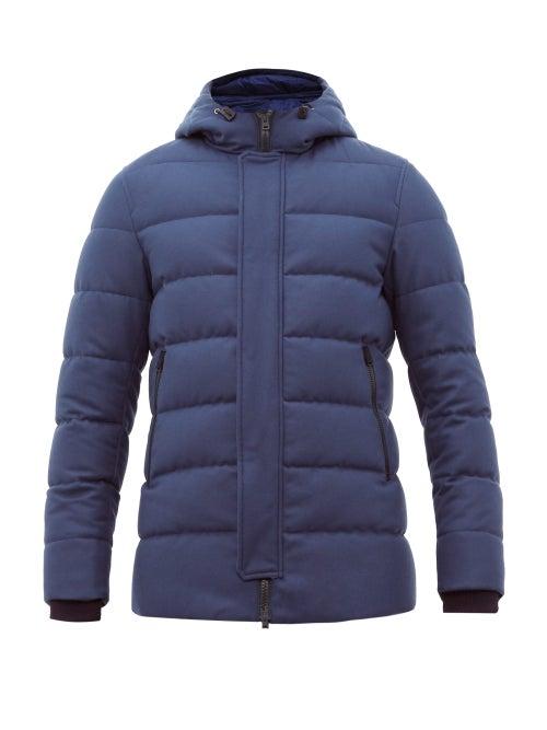 Matchesfashion.com Herno - Clive Hooded Wool Blend Felt Jacket - Mens - Navy