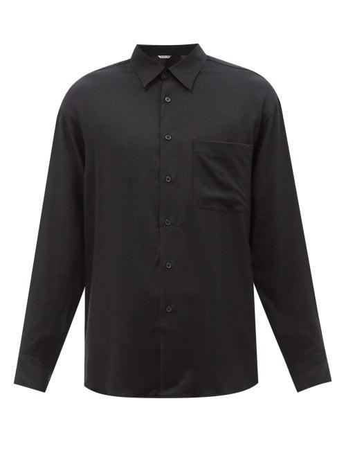 Auralee - Patch-pocket Wool-twill Shirt - Mens - Black