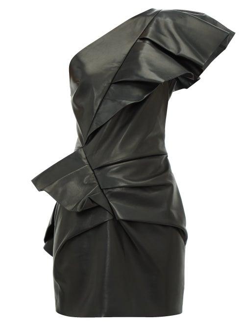 Matchesfashion.com Alexandre Vauthier - Flounced Leather Mini Dress - Womens - Black