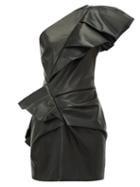 Matchesfashion.com Alexandre Vauthier - Flounced Leather Mini Dress - Womens - Black