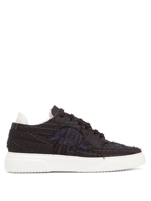 By Walid - Patchwork Striped Trainers - Mens - Black White