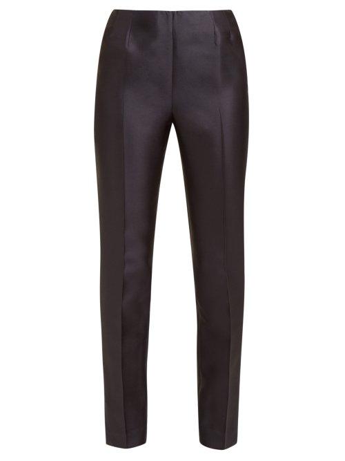 Matchesfashion.com Gabriela Hearst - Masto Notched Cuff Silk Blend Faille Trousers - Womens - Navy