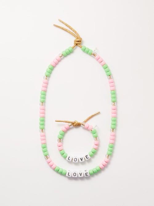Lauren Rubinski - Love Bead And Lurex Necklace & Bracelet Set - Womens - Pink Multi