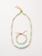 Lauren Rubinski - Love Bead And Lurex Necklace & Bracelet Set - Womens - Pink Multi