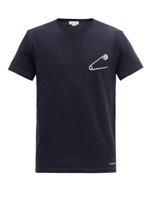 Matchesfashion.com Alexander Mcqueen - Safety Pin And Skull-print Cotton-jersey T-shirt - Mens - Black