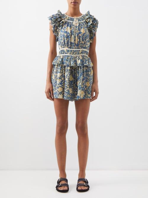 Ulla Johnson - Endah Floral-print Cotton-blend Playsuit - Womens - Blue Print