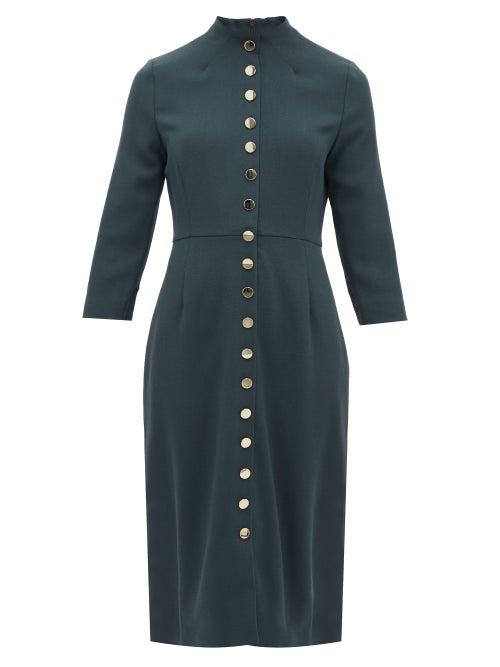 Matchesfashion.com Goat - Juliette Buttoned Wool Crepe Dress - Womens - Dark Green