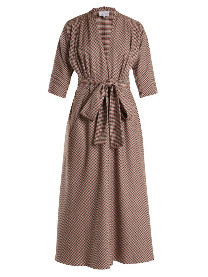 Luisa Beccaria Checked Tie-waist Wool-blend Dress