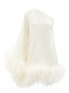 Taller Marmo - Piccolo Ubud One-shoulder Feather-trimmed Dress - Womens - Ivory