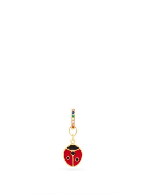 Matchesfashion.com Wilhelmina Garcia - Ladybird 18kt Gold-vermeil Single Hoop Earring - Womens - Red Multi