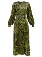 Matchesfashion.com Ganni - Tiger Print Stretch Silk Satin Dress - Womens - Black Green