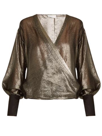 Amanda Wakeley V-neck Draped Lam Top