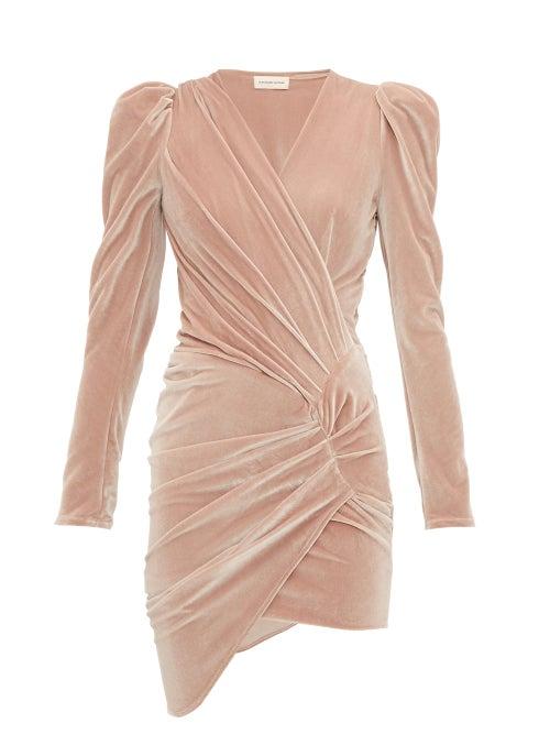 Matchesfashion.com Alexandre Vauthier - Puff Sleeve Wrap Style Velvet Mini Dress - Womens - Beige