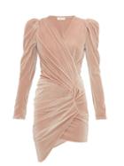 Matchesfashion.com Alexandre Vauthier - Puff Sleeve Wrap Style Velvet Mini Dress - Womens - Beige