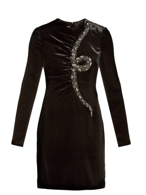 Matchesfashion.com Valentino - Snake Embroidered Beaded Velvet Mini Dress - Womens - Black