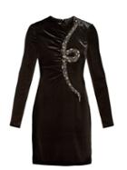Matchesfashion.com Valentino - Snake Embroidered Beaded Velvet Mini Dress - Womens - Black