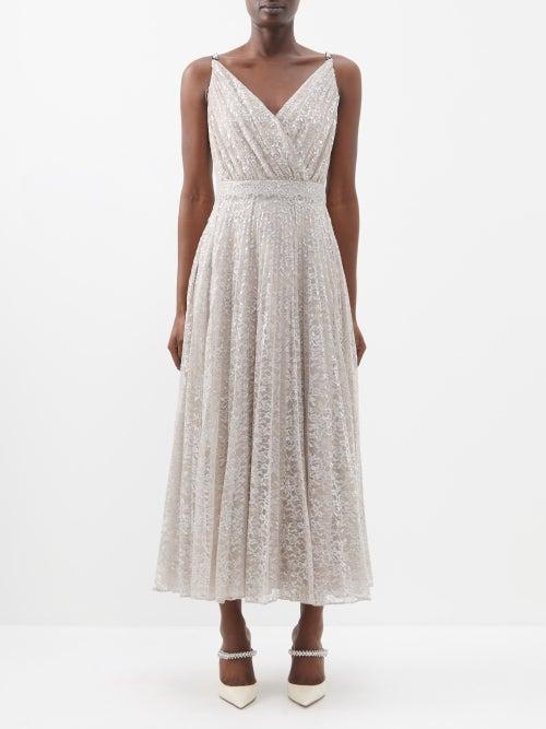 Erdem - Dorinda Crystal-strap Floral-lace Dress - Womens - Silver