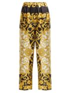Matchesfashion.com Versace - Hibiscus Print Silk Trousers - Womens - Gold Multi