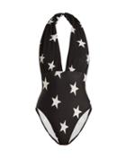 Matchesfashion.com Norma Kamali - Star Print Halterneck Swimsuit - Womens - Black Print