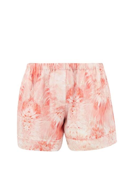 Alexander Mcqueen - Sea Coral-print Silk Shorts - Womens - Red Multi
