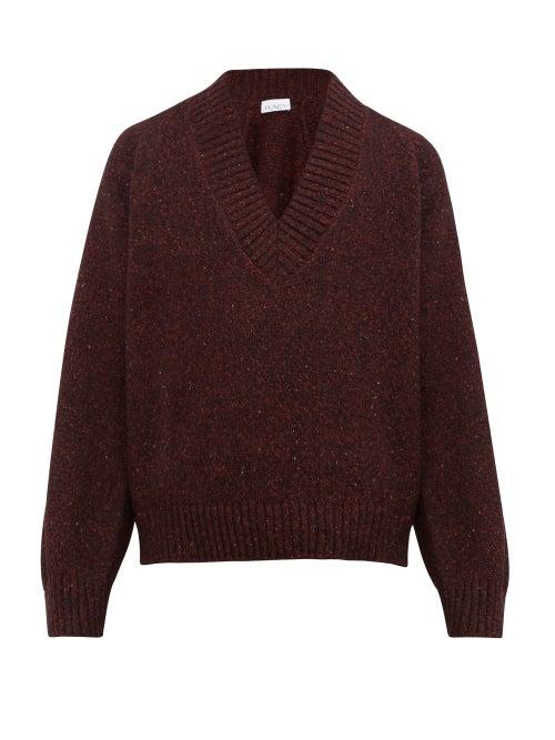 Matchesfashion.com Raey - V Neck Tweed Effect Wool Blend Sweater - Mens - Burgundy