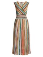 Missoni Metallic-striped V-neck Knitted Dress