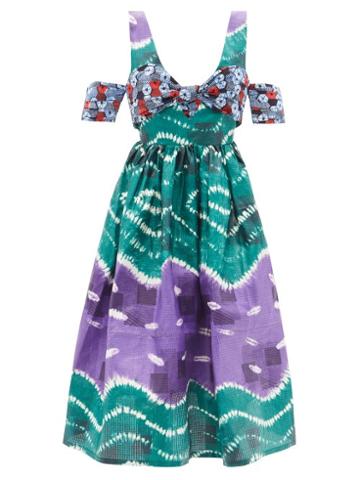 Ladies Rtw Lisa Folawiyo - Ruby Adire Ankara-print Cotton Dress - Womens - Green Multi
