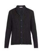 Matchesfashion.com Inis Mein - Cable Knit Linen And Cotton Blend Cardigan - Mens - Navy Multi