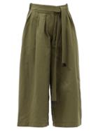 Matchesfashion.com Loewe - Cropped Cotton-blend Wide-leg Trousers - Womens - Khaki
