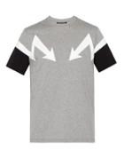 Matchesfashion.com Neil Barrett - Lightning Bolt Print Cotton Blend T Shirt - Mens - Grey Multi