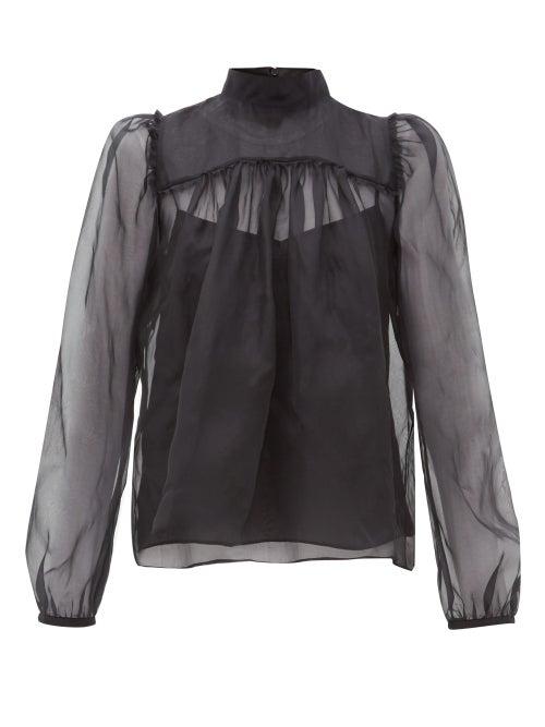 Matchesfashion.com Rochas - Neck Tie Silk Organza Blouse - Womens - Black