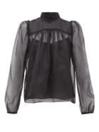 Matchesfashion.com Rochas - Neck Tie Silk Organza Blouse - Womens - Black