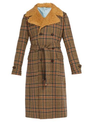 Matchesfashion.com Gucci - Checked Faux Shearling Collar Coat - Mens - Brown