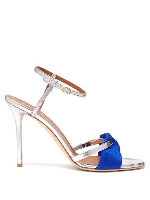 Matchesfashion.com Malone Souliers - Terry Satin And Leather Stiletto Sandals - Womens - Blue Silver