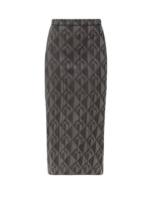 Matchesfashion.com Marine Serre - Diamond Crescent Moon-jacquard Midi Skirt - Womens - Grey