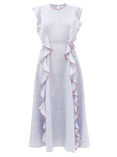Matchesfashion.com Wiggy Kit - Lake Ruffled Side-tie Linen-chambray Dress - Womens - White