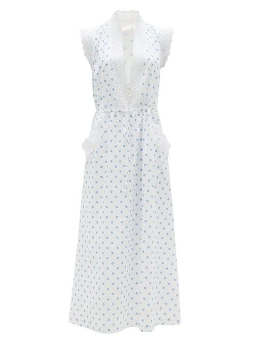 Matchesfashion.com Loretta Caponi - Rita Polka-dot Cotton-voile Midi Dress - Womens - White Print