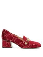 Matchesfashion.com Gucci - Sylvie Logo Embroidered Velvet Loafers - Womens - Red