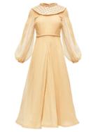 Matchesfashion.com Fendi - Lattice-panel Gingham Silk-organza Dress - Womens - Yellow Print