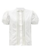 Matchesfashion.com Thierry Colson - Vike Floral Lace-trimmed Puff-sleeve Cotton Blouse - Womens - White/ivory