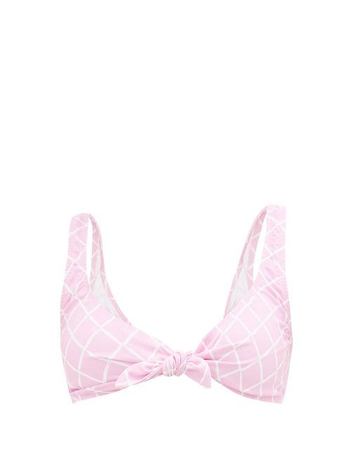 Matchesfashion.com Fisch - Lurin Tie-front Diamond-print Bikini Top - Womens - Light Pink