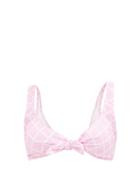 Matchesfashion.com Fisch - Lurin Tie-front Diamond-print Bikini Top - Womens - Light Pink